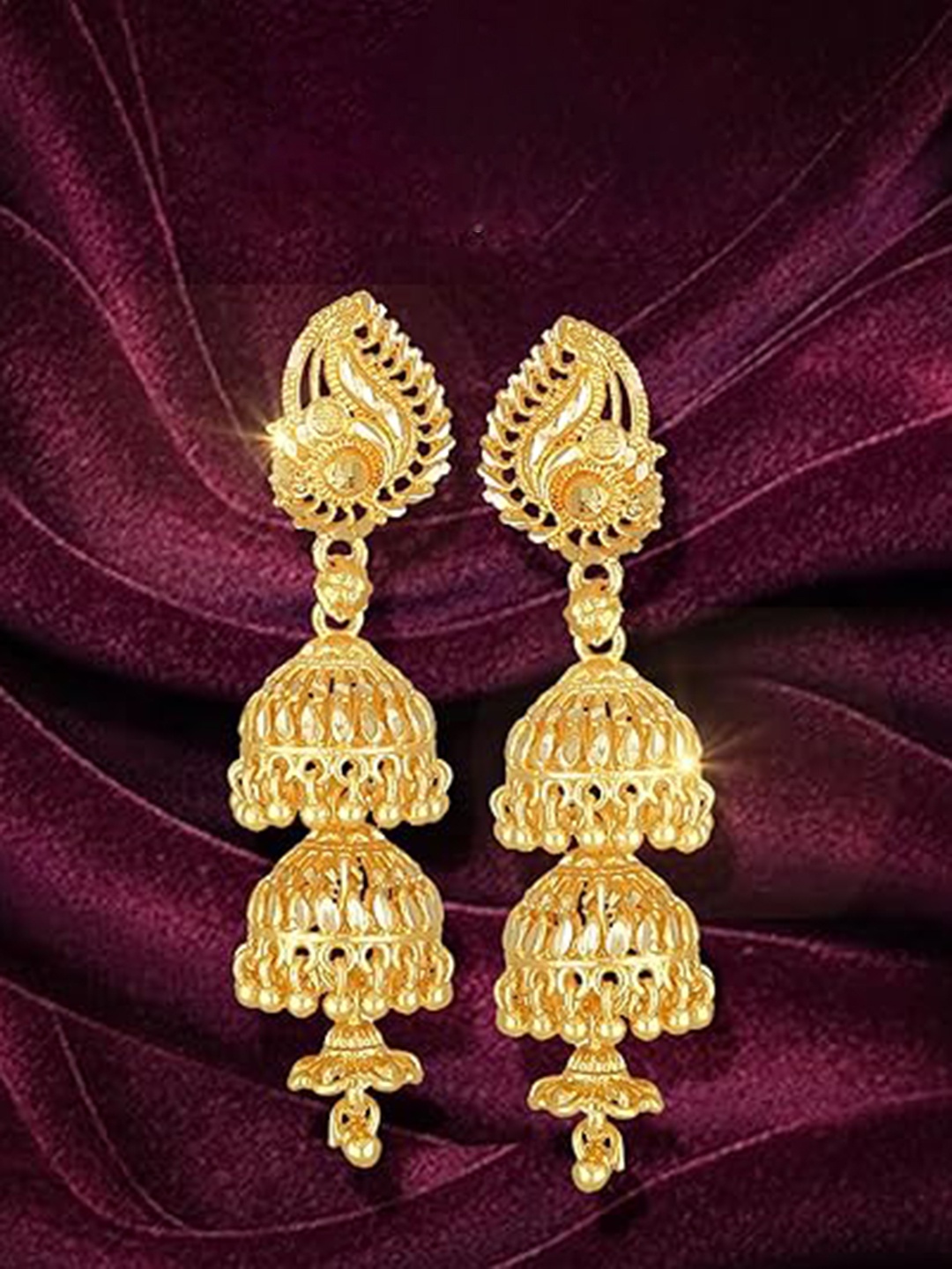 

Vighnaharta Gold Plated Dome Shaped Jhumkas