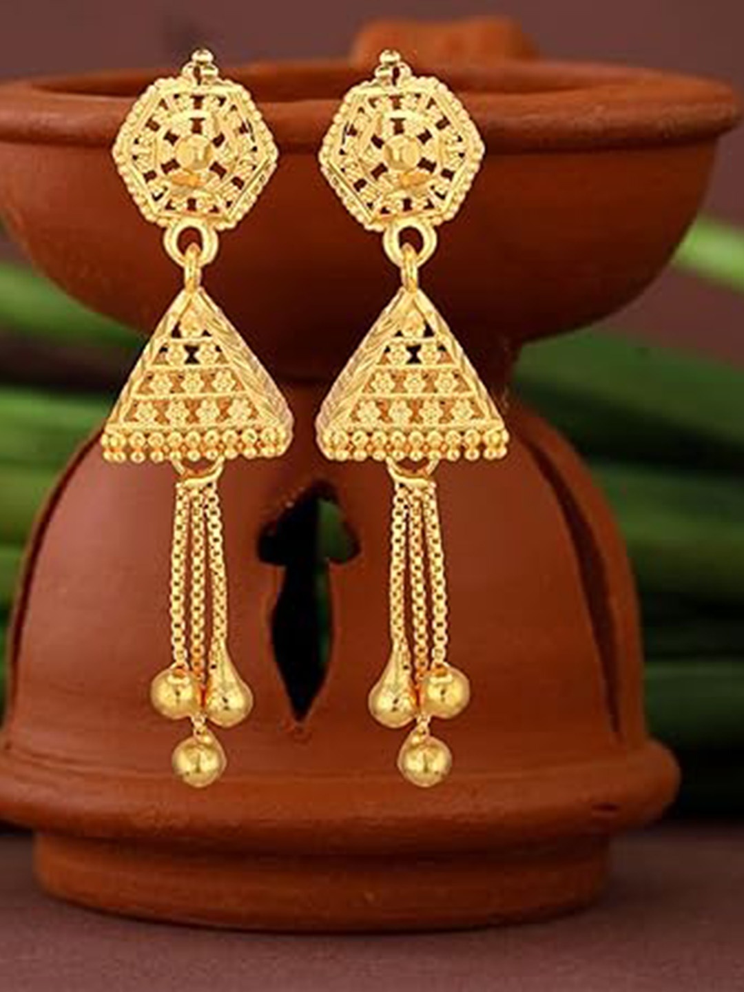 

Vighnaharta Gold-Plated Contemporary Jhumkas