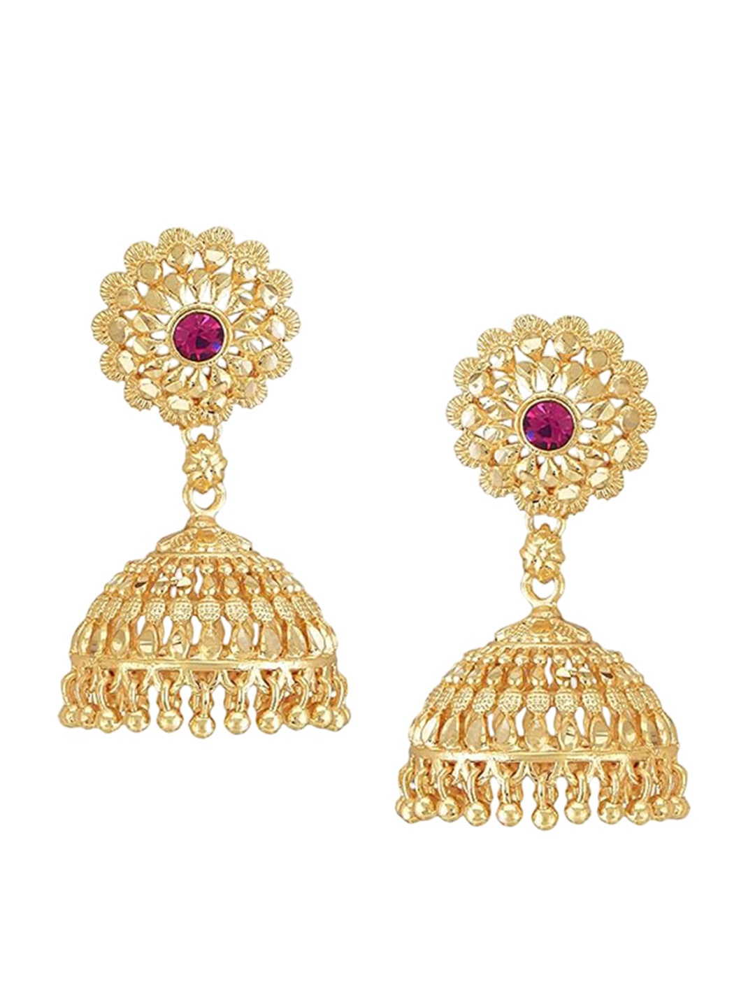 

Vighnaharta Gold-Plated Cubic Zirconia Contemporary Jhumkas