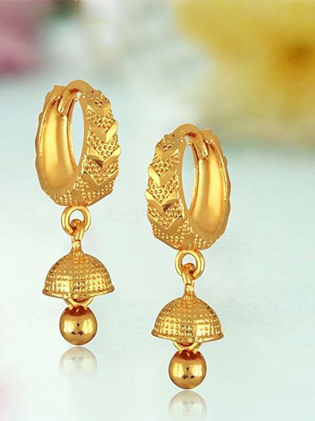 

Vighnaharta Gold-Plated Dome Shaped Jhumkas Earrings