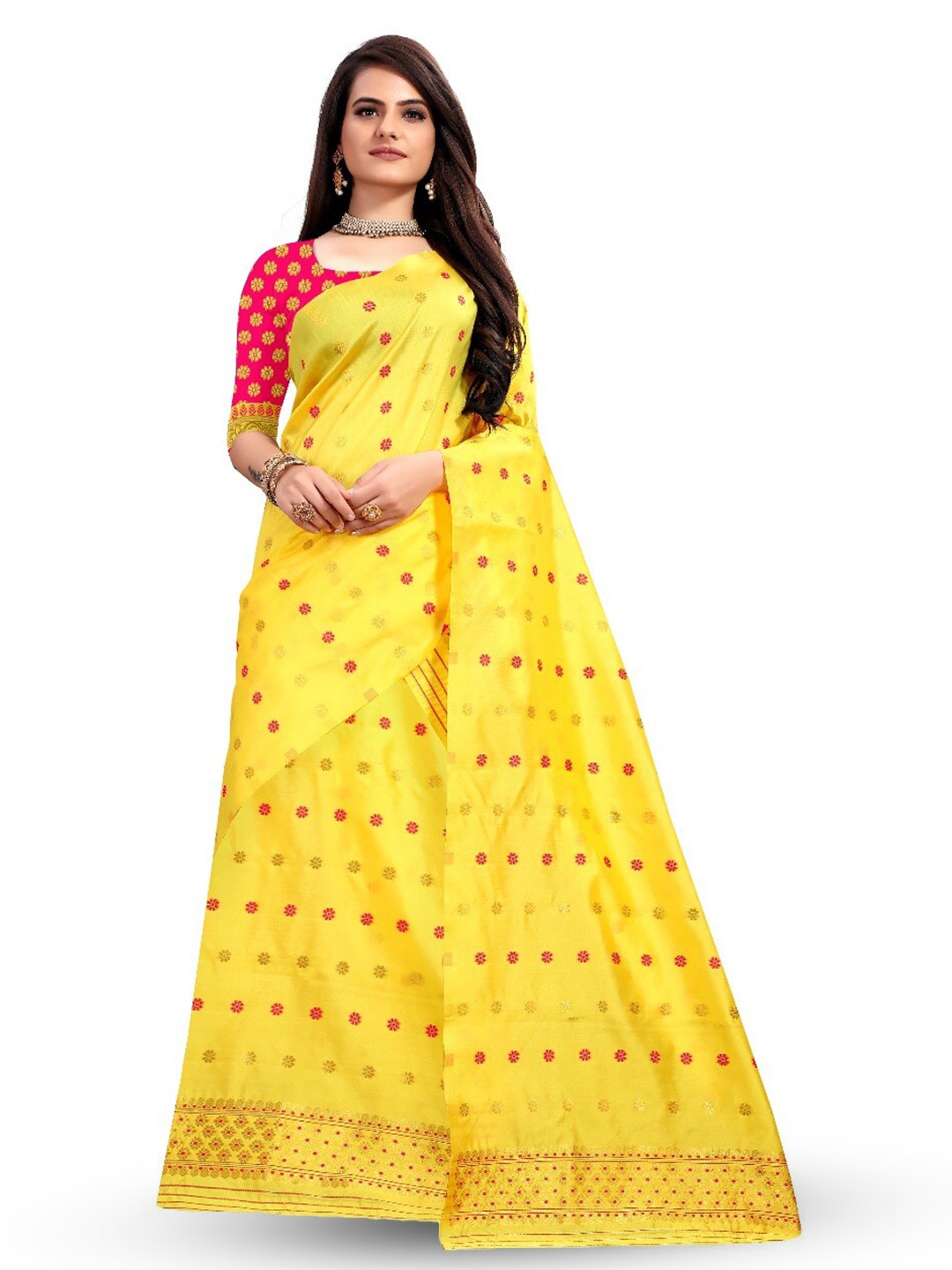 

Lyunica Floral Printed Arani Saree, Yellow