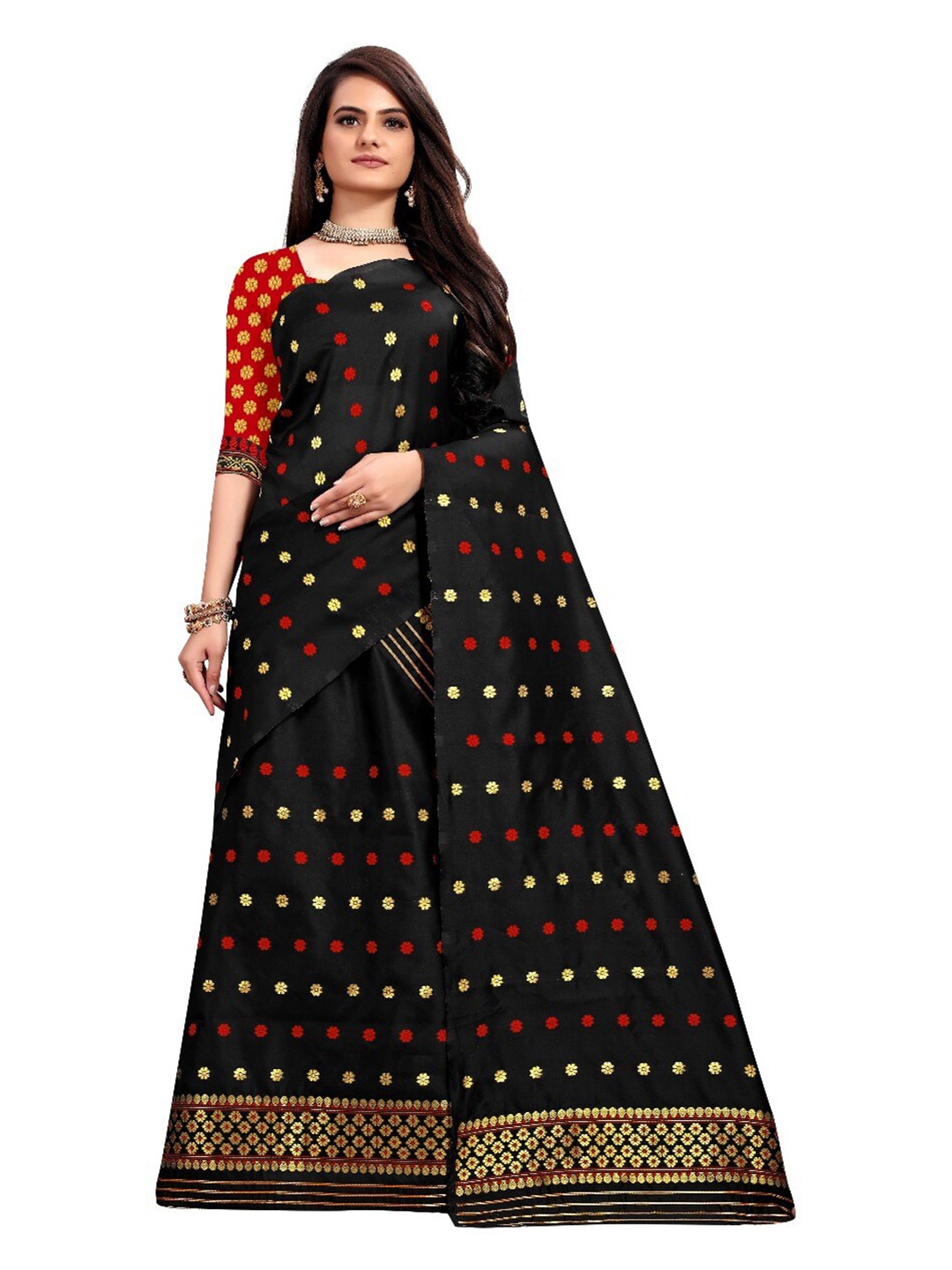 

Lyunica Woven Design Arani Saree, Black