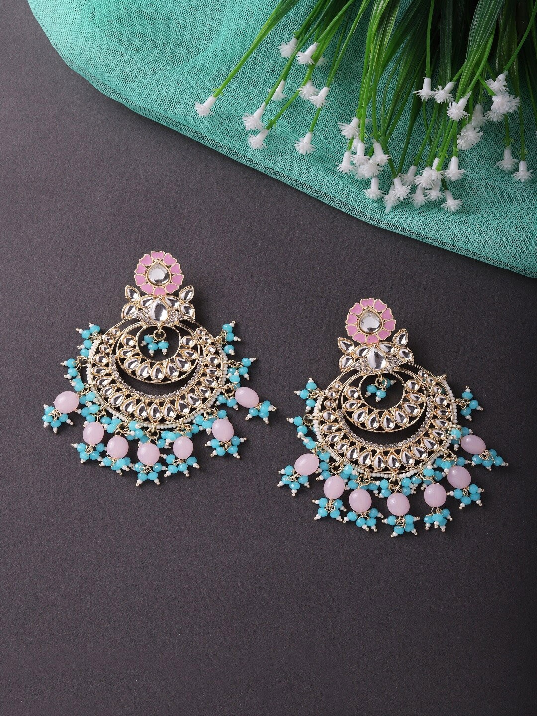 

Cierra Gold-Plated Artificial Beads Studded Chandbalis, Blue