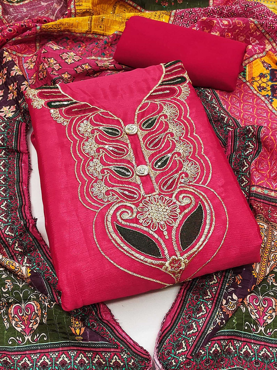 

KALINI Ethnic Motifs Embroidered Sequined Unstitched Dress Material, Pink