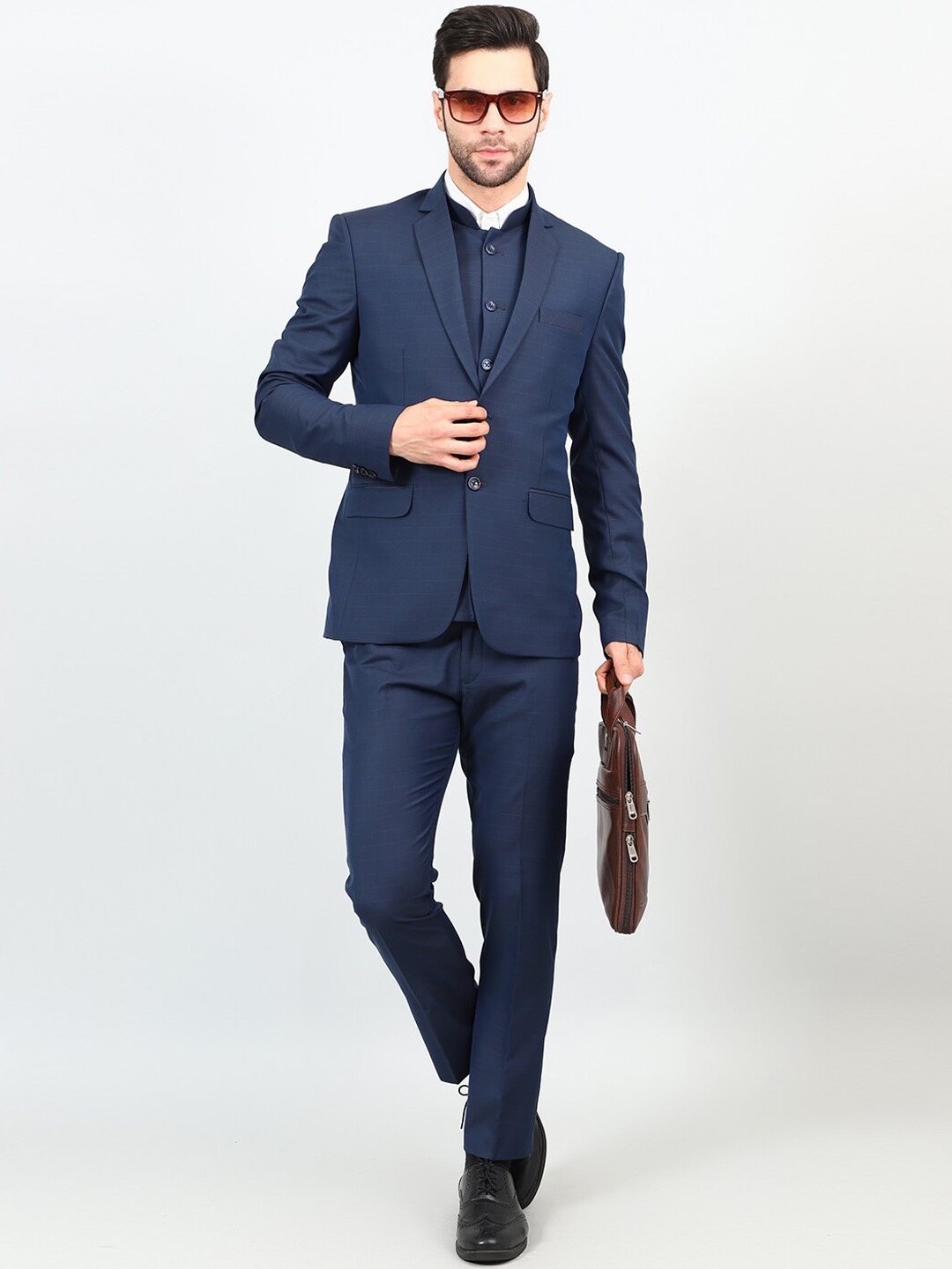 

Wintage Checked Single-Breasted Three-Piece Suit, Blue