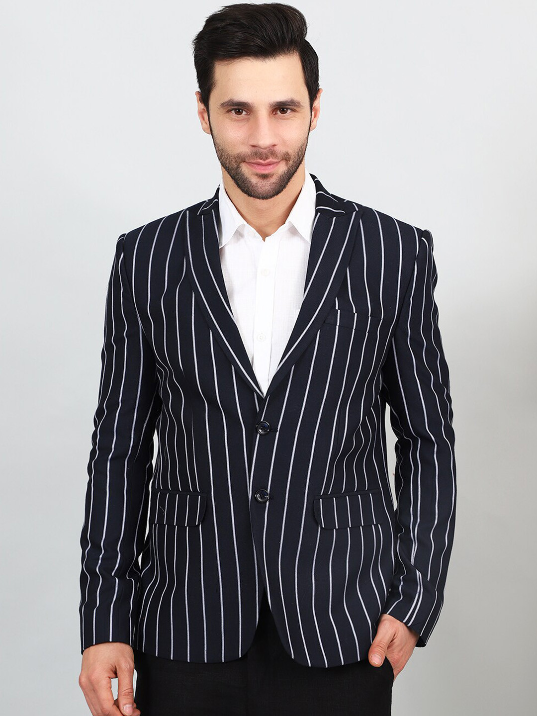 

Wintage Striped Single Breasted Formal Blazers, Navy blue