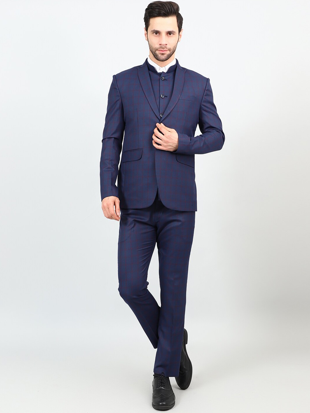 

Wintage Checked Slim-Fit Single-Breasted Three-Piece Formal Suit, Blue