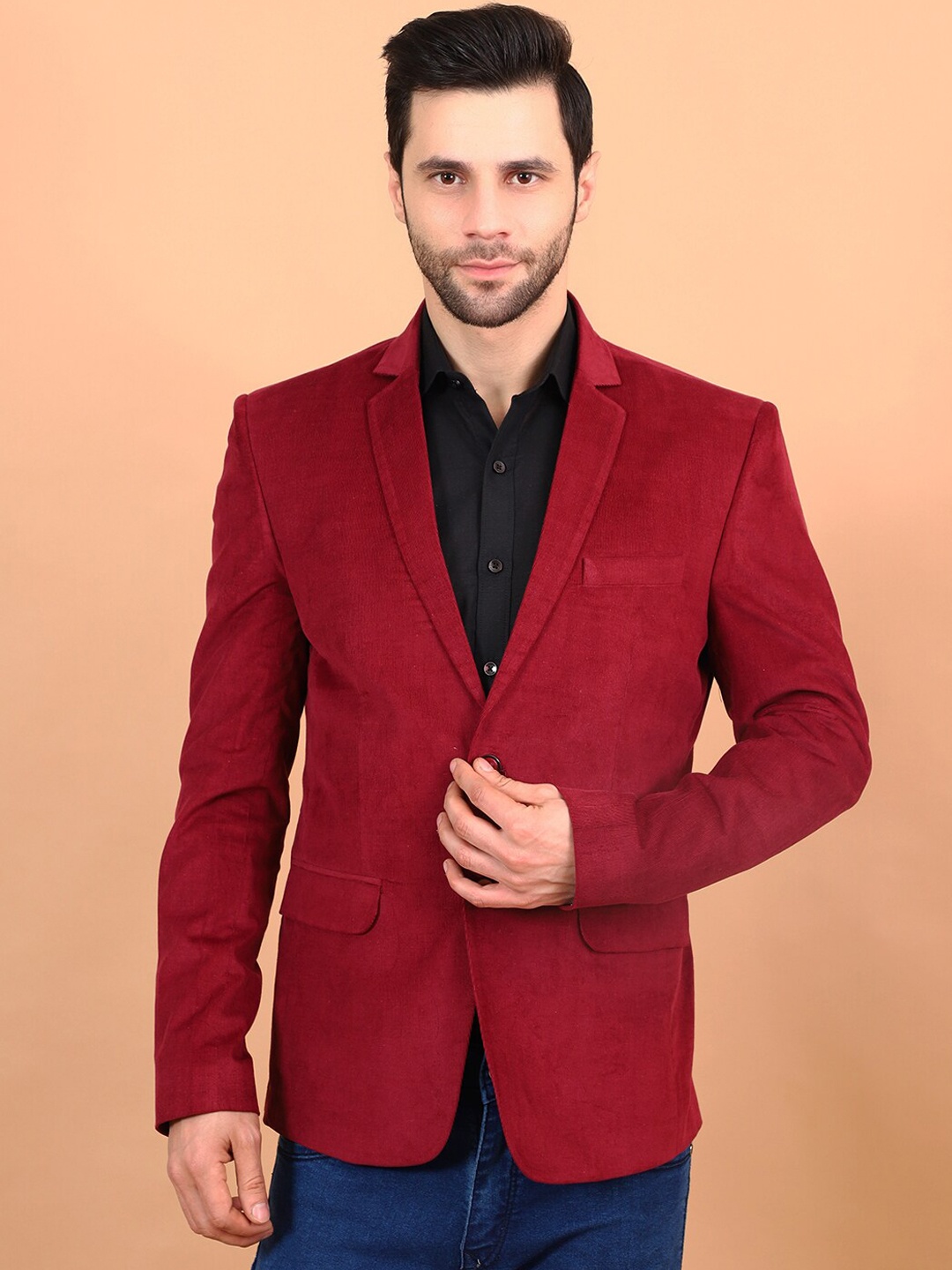 

Wintage Corduroy Cotton Single Breasted Blazers, Red