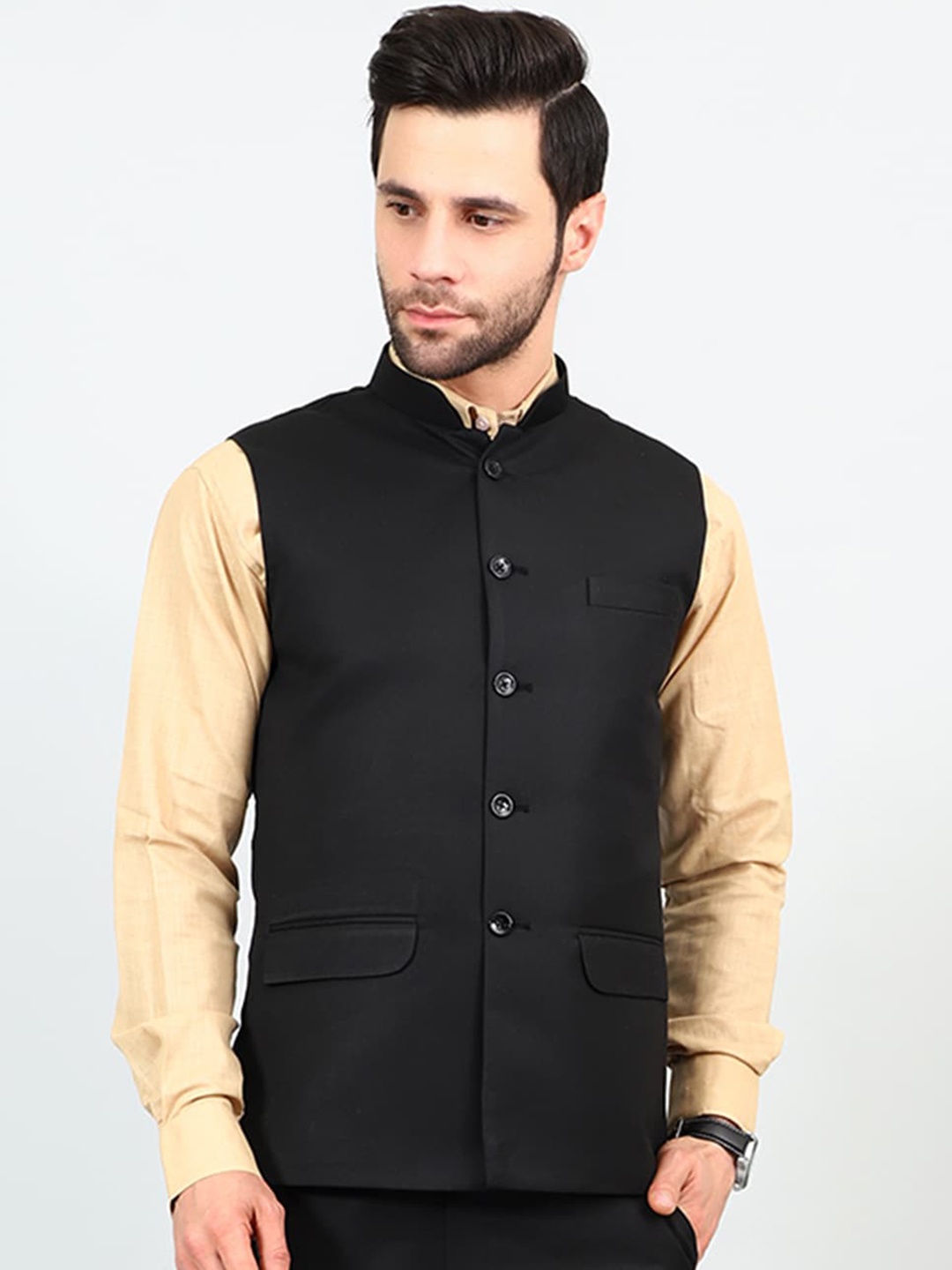 

Wintage Mandarin Collar Modi Nehru Jackets, Black
