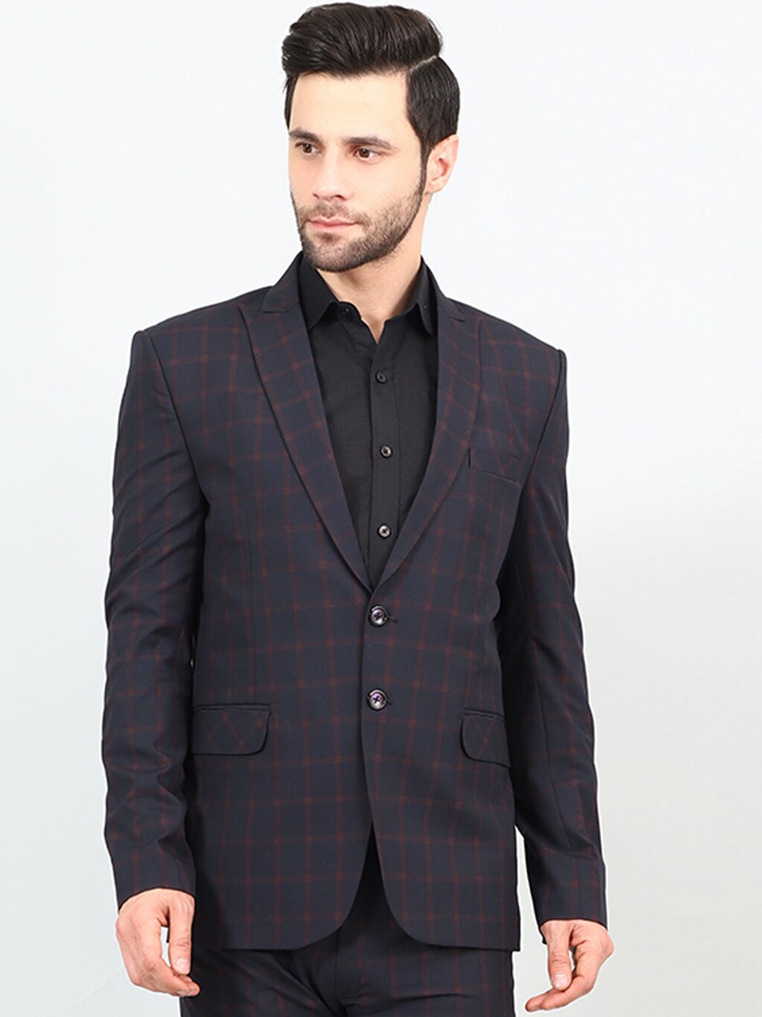 

Wintage Checked Single Breasted Formal Blazer, Navy blue