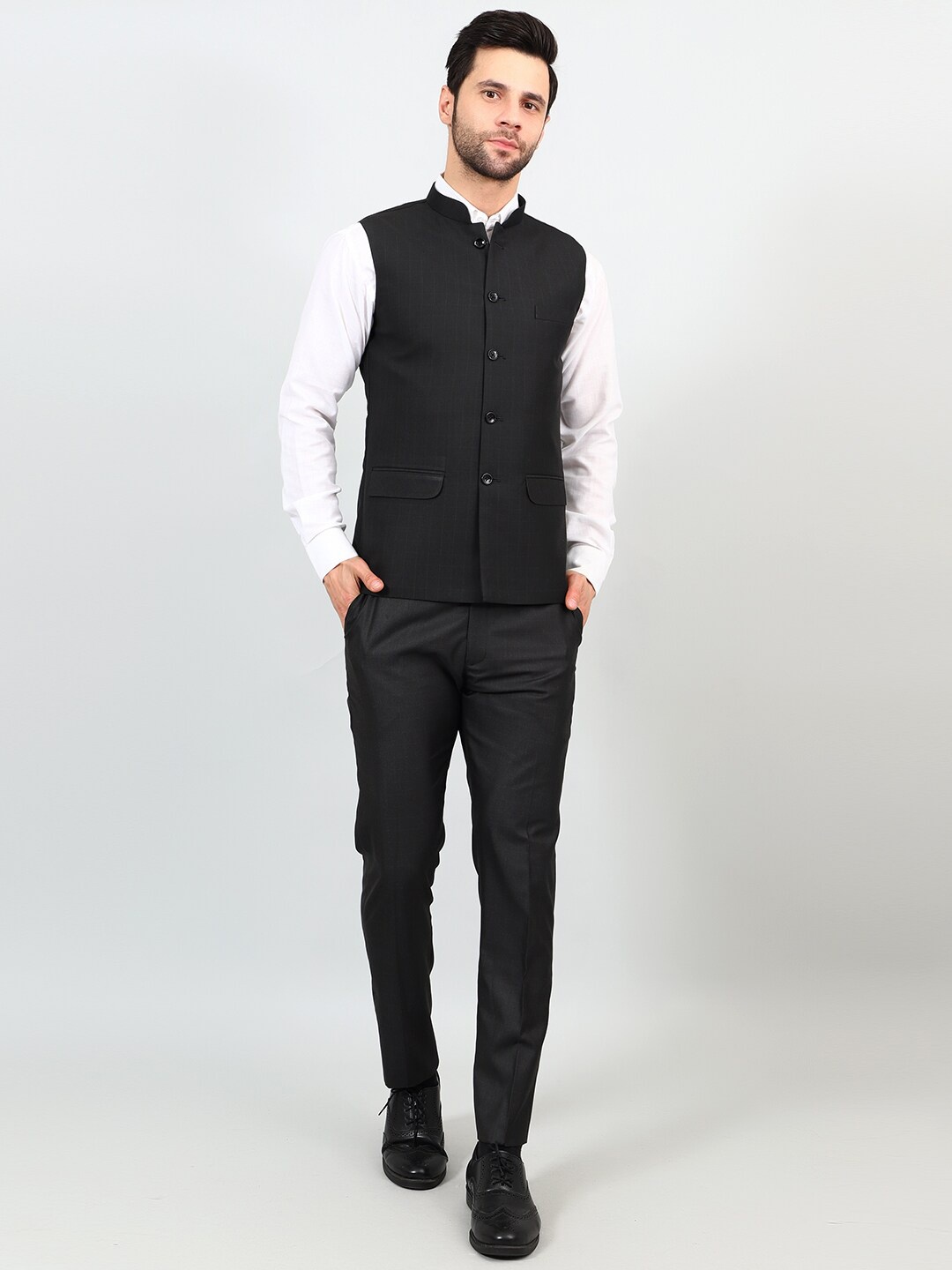 

Wintage Checked Regular-Fit Single-Breasted Two-Piece Casual Suit, Black