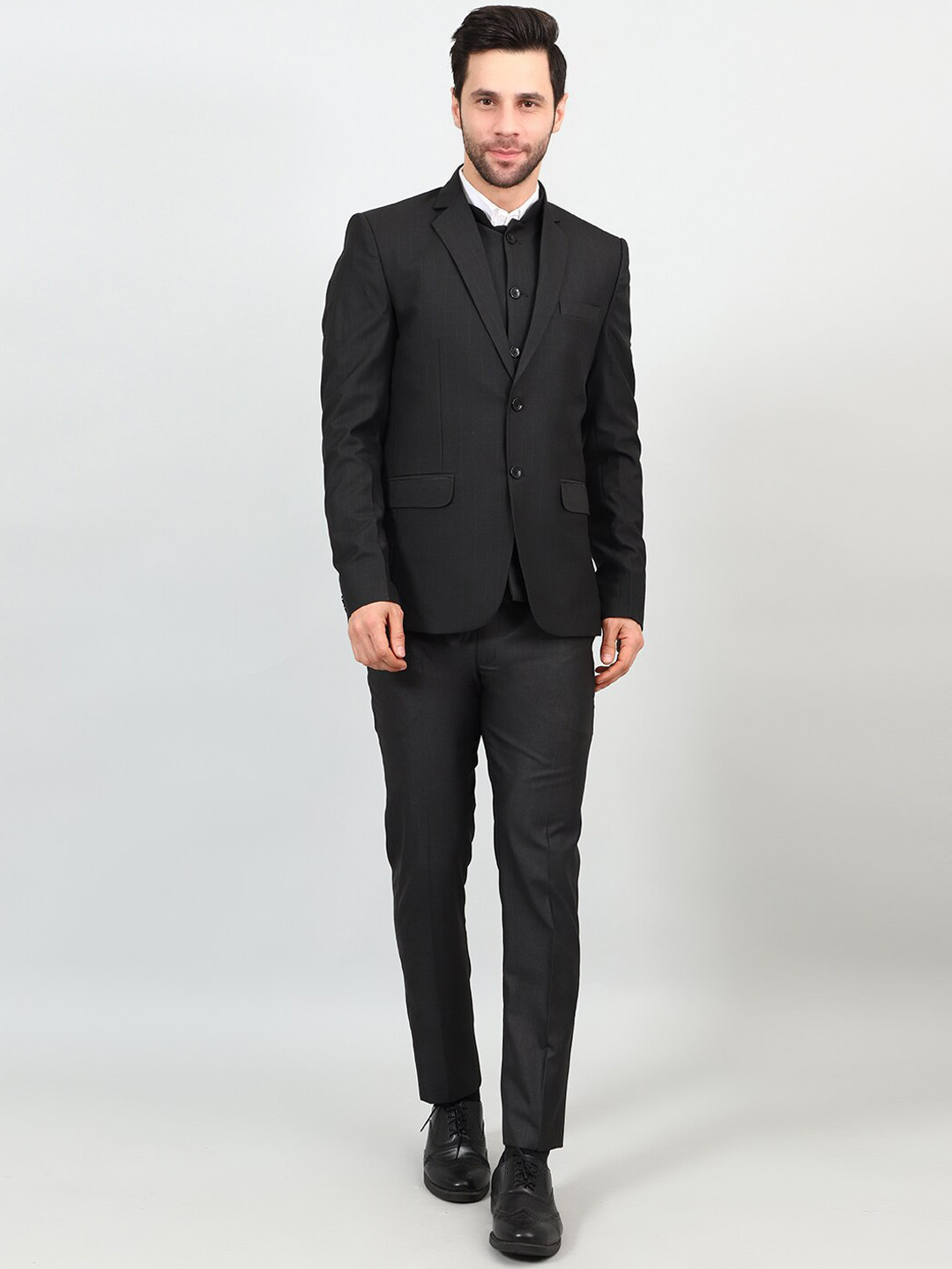 

Wintage Checked Single-Breasted Three-Piece Suit, Black