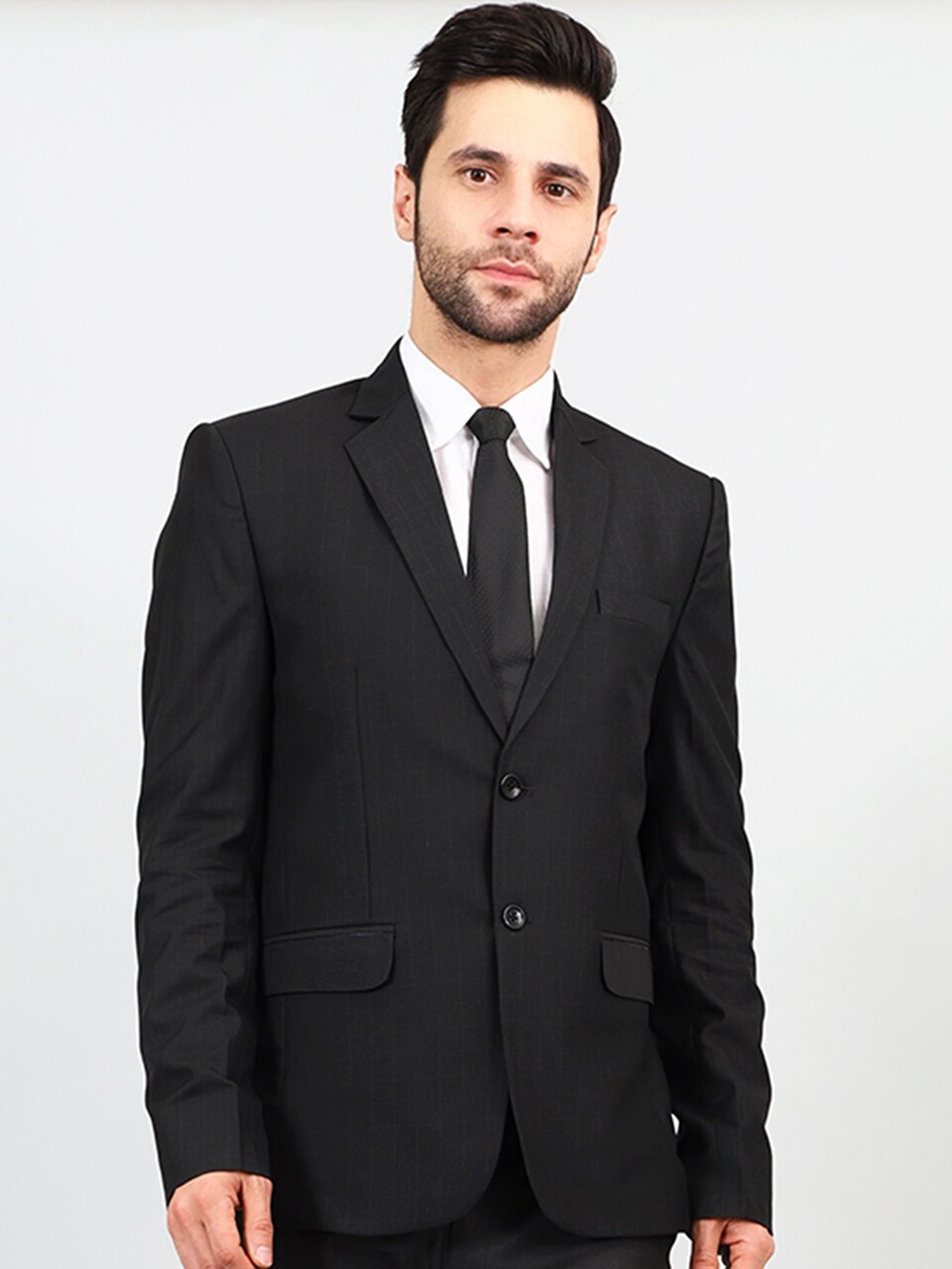 

Wintage Checked Single Breasted Formal Blazer, Black