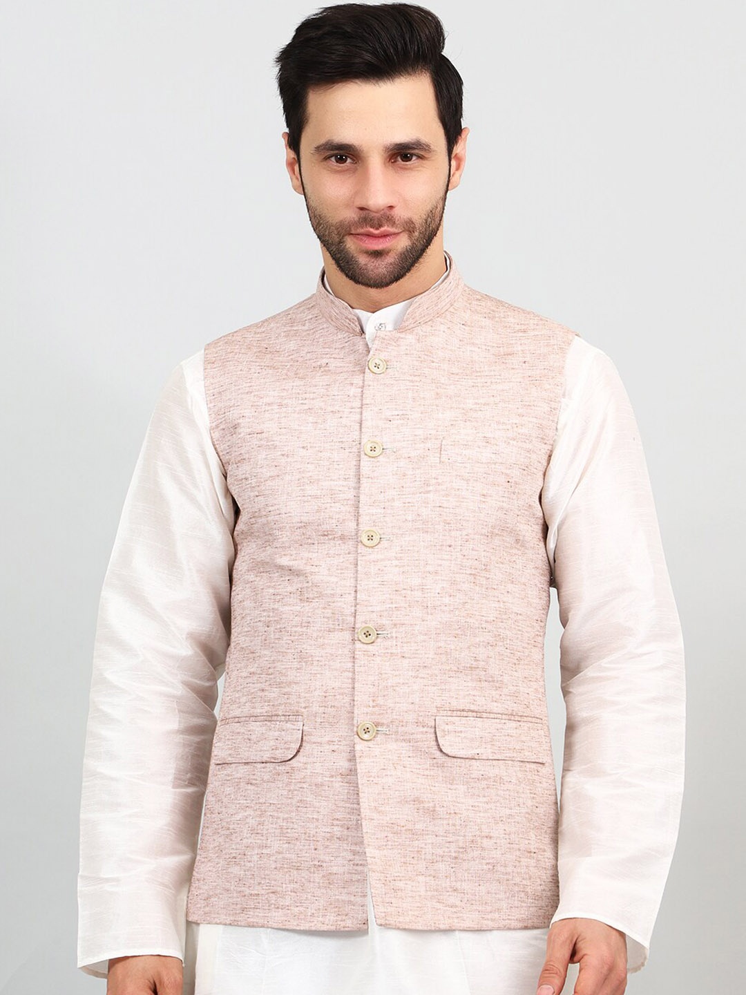 

Wintage Linen Cotton Modi Nehru Jacket, Beige