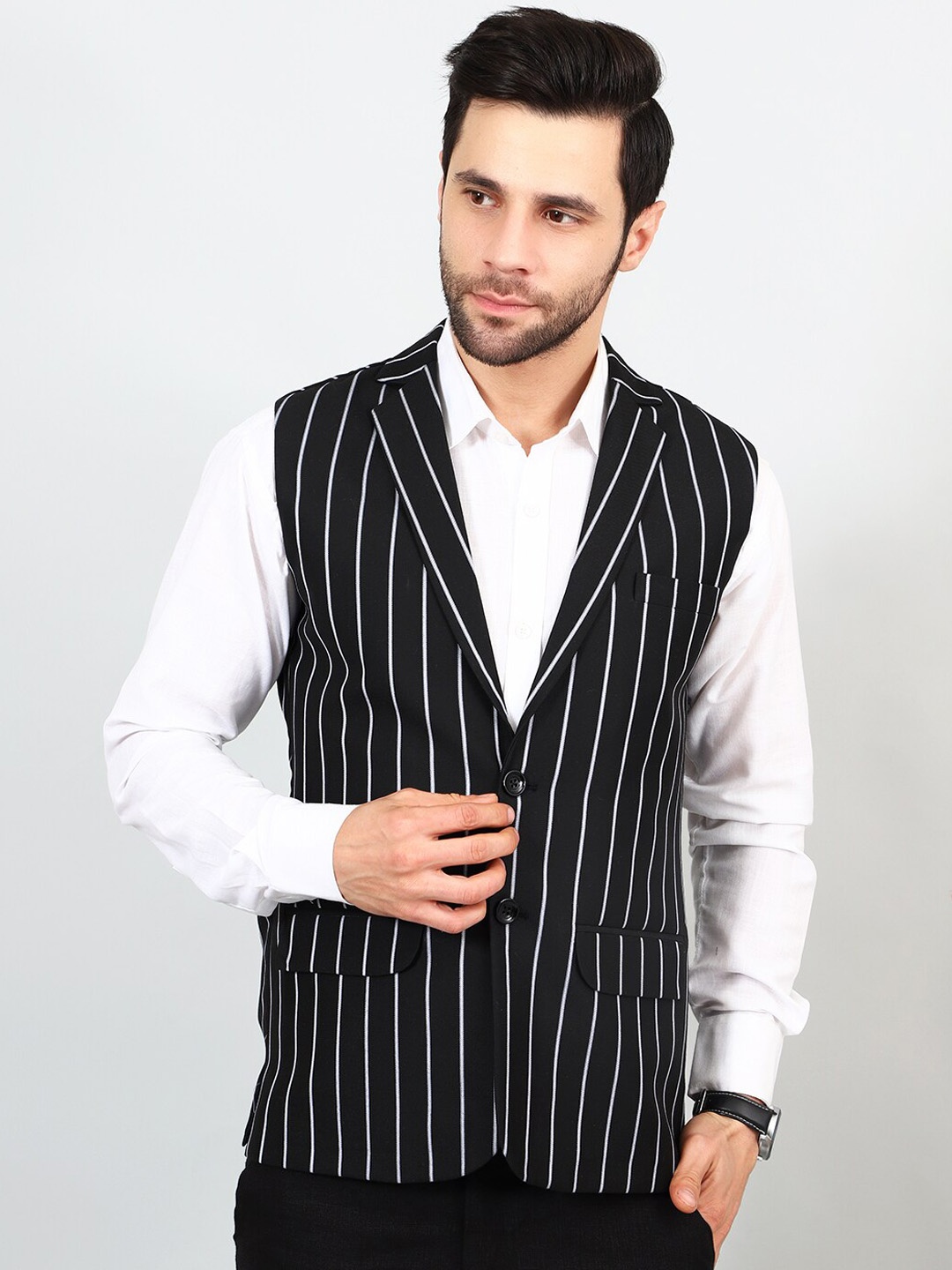 

Wintage Striped Woven Modi Nehru Jackets, Black