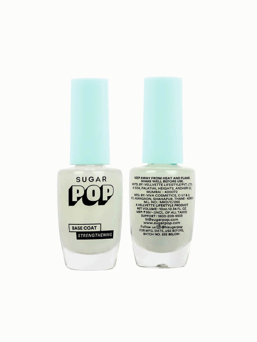 

SUGAR POP Strengthening Long Lasting Base Coat Nail Polish - 10 ml, Transparent