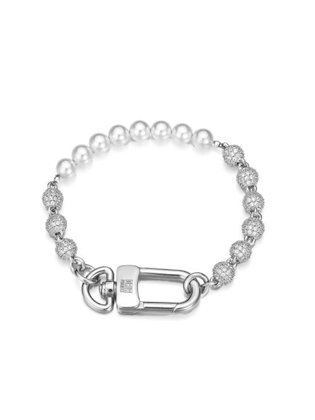 

Drip Project Men Brass Cubic Zirconia Rhodium-Plated Link Bracelet, Silver