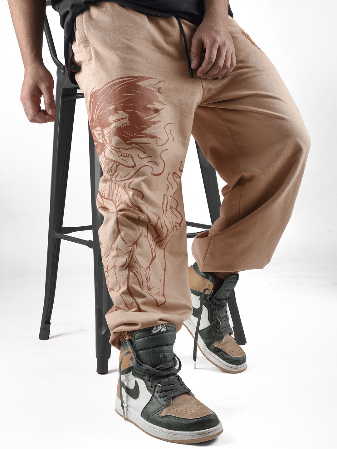 

COMICSENSE Men Attack on Titan Anime Printed Baggy Fit Joggers, Brown