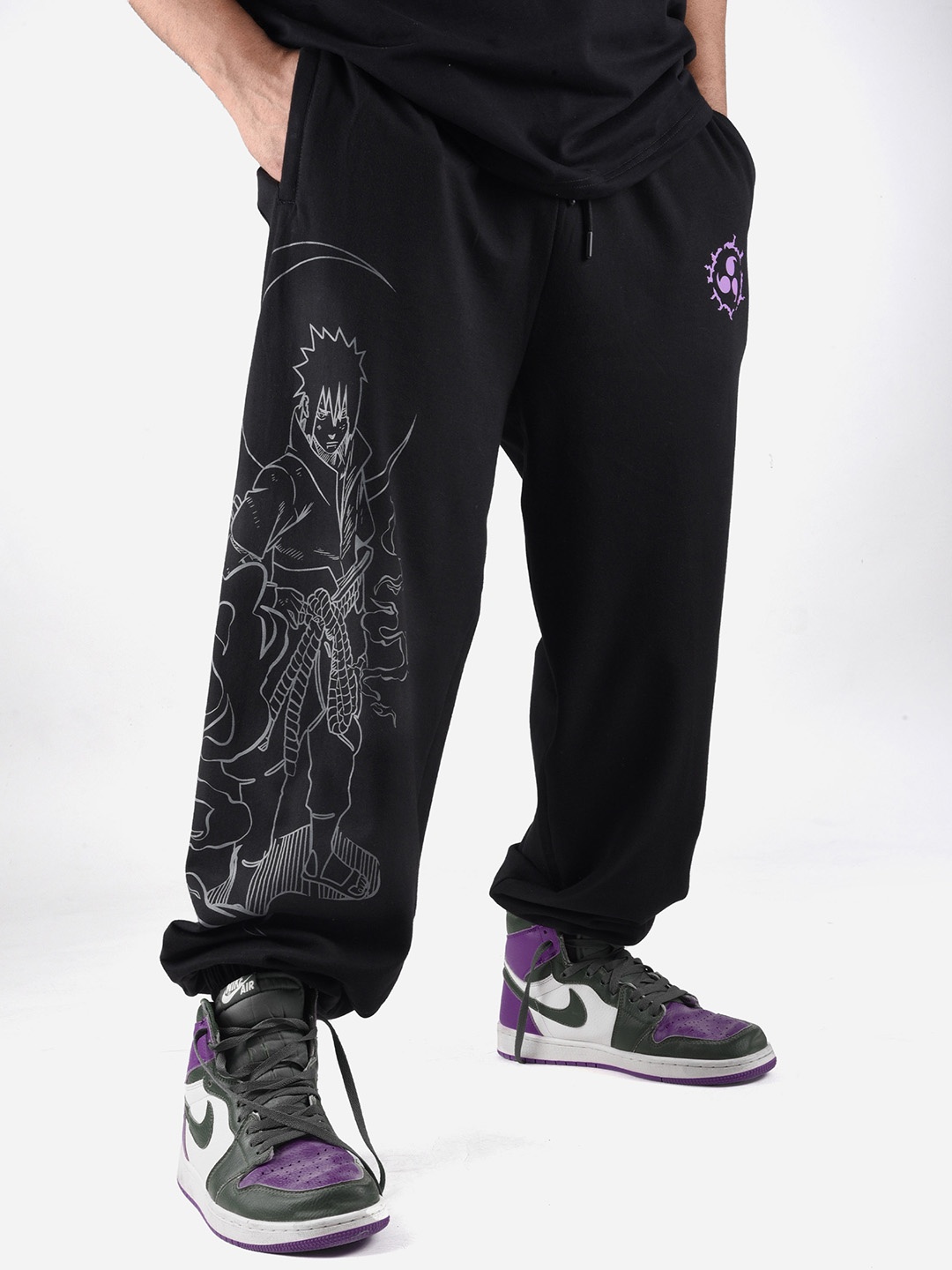 

COMICSENSE Men Naruto Anime Sasuke Shadowkage printed Cotton Baggy Fit Joggers, Black