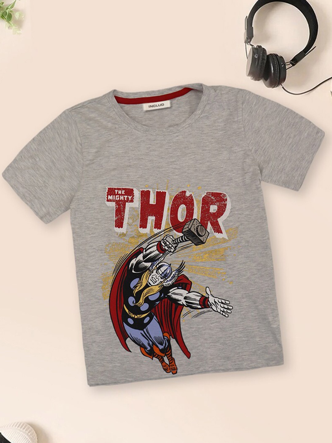 

INCLUD Boys Thor Printed Pure Cotton T-Shirt, Grey