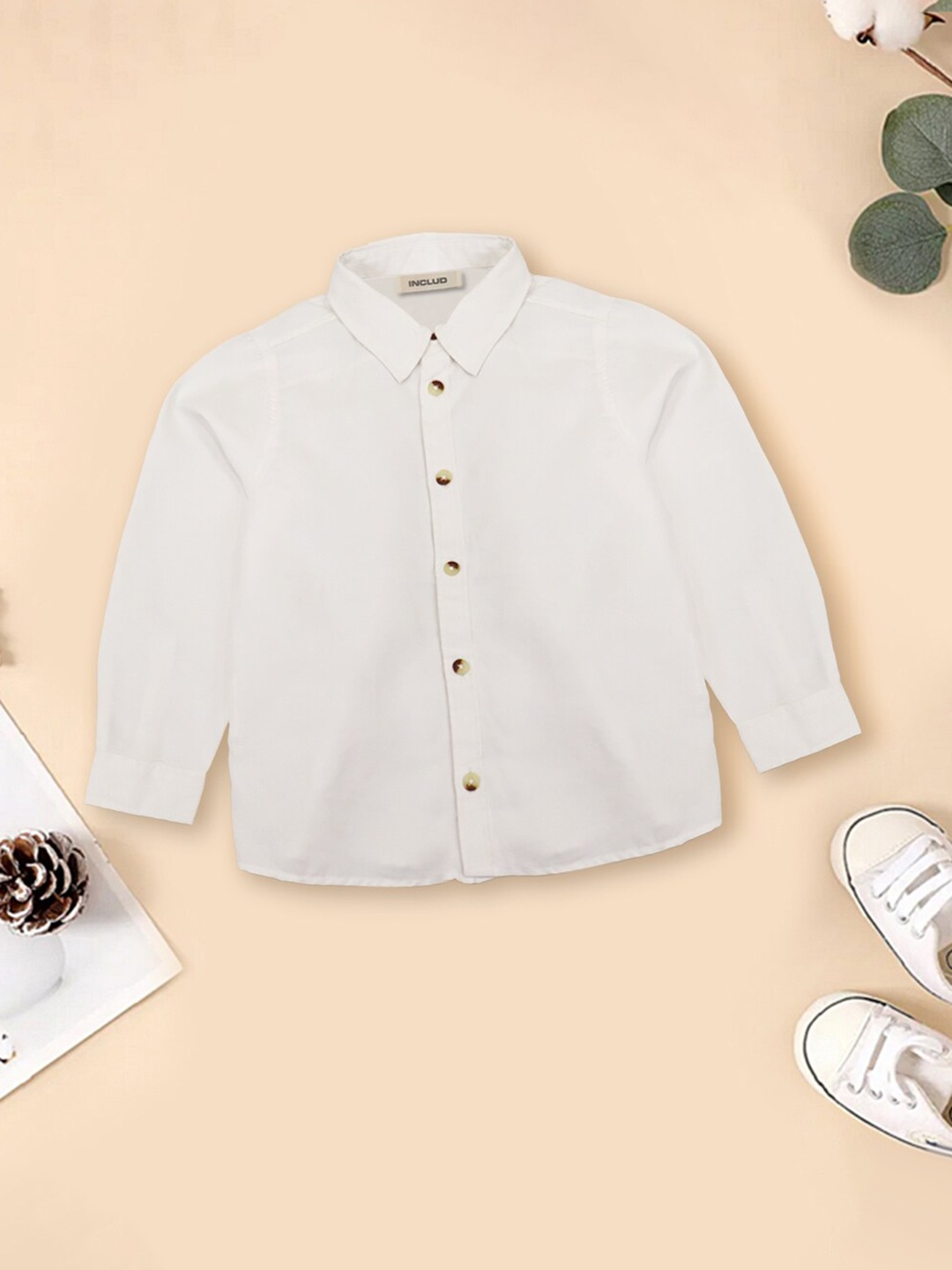 

INCLUD Boys Spread Collar Corduroy Casual Cotton Shirt, White