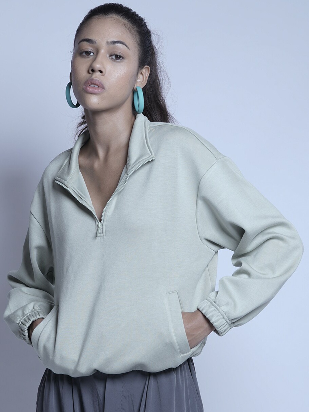 

Myriad High Neck Cotton Sporty Jacket, Green