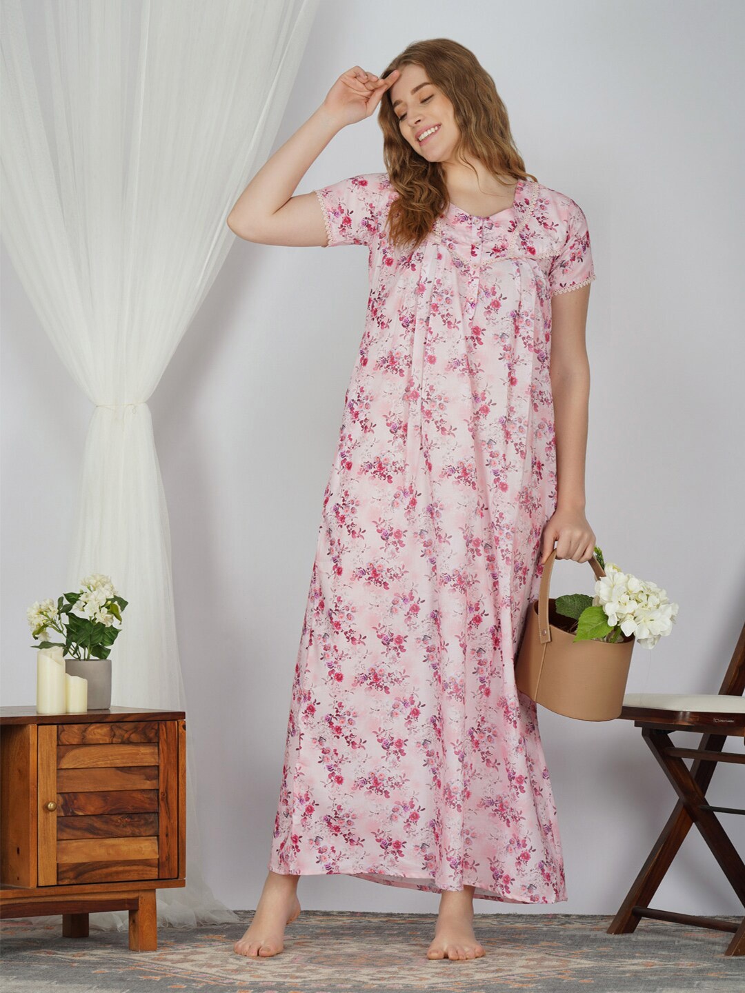 

Sand Dune Floral Printed Everyday Maxi Nightdress, Pink