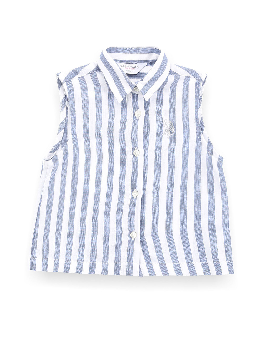 

U.S. Polo Assn. Kids Girls Striped Shirt Collar Sleeveless Shirt Style Top, Blue