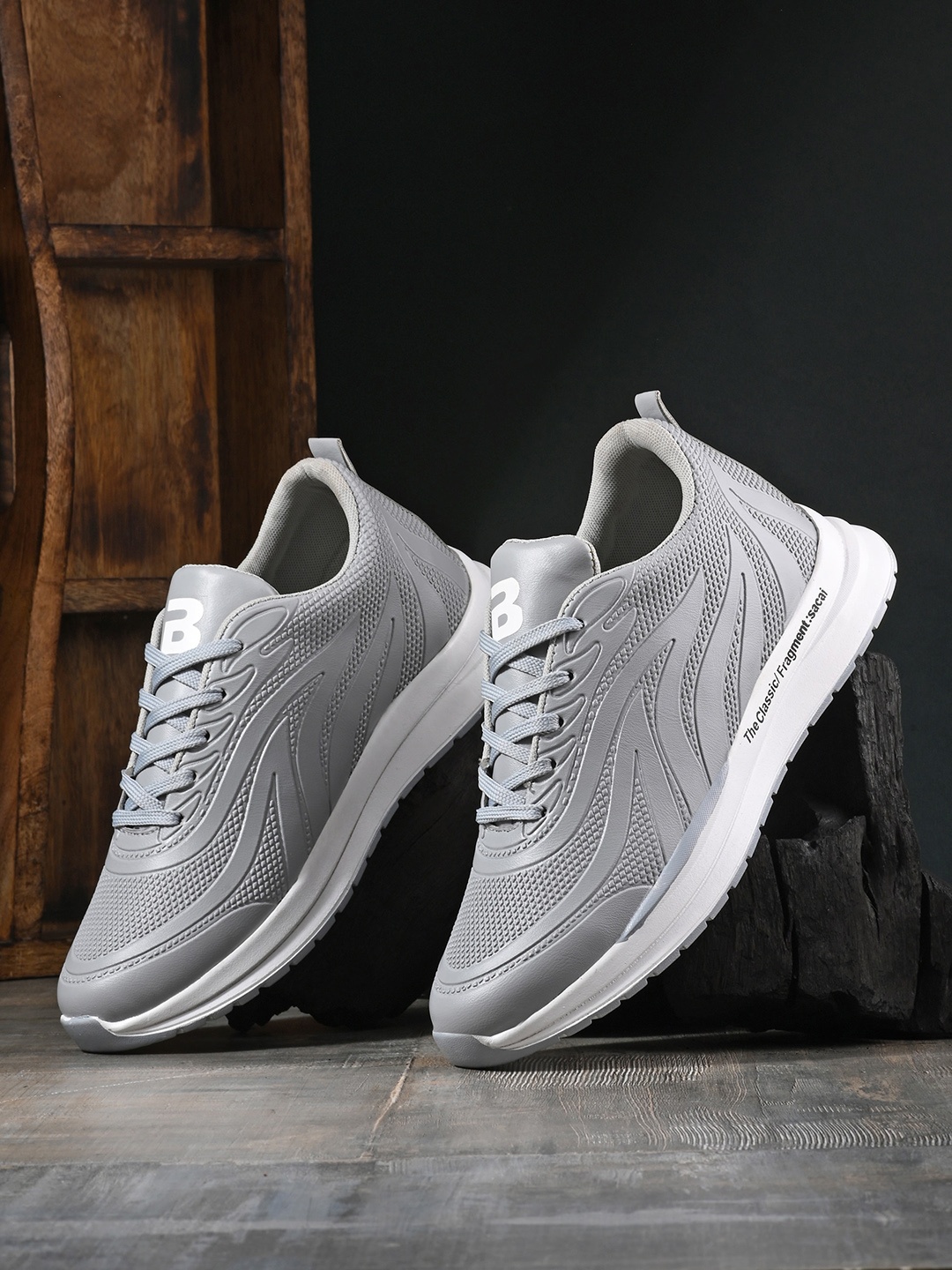 

BUCIK Men Textured Lightweight Lace Up Sneakers, Grey melange