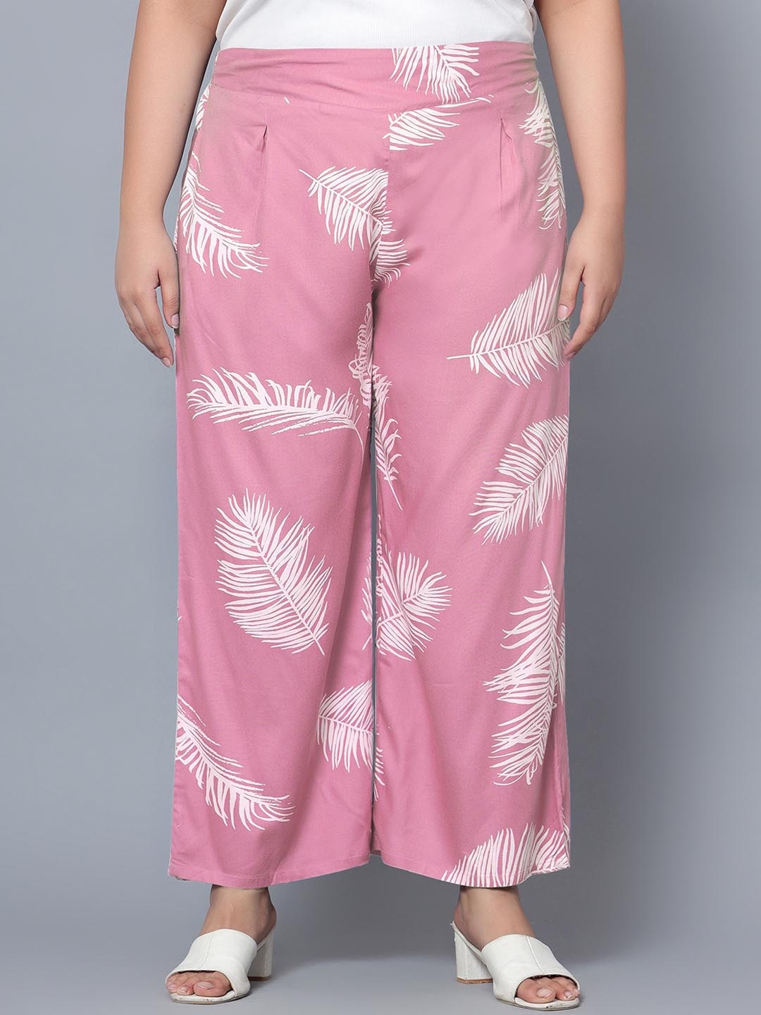 Indietoga Women Plus Size Printed Trousers with Pockets, Pink