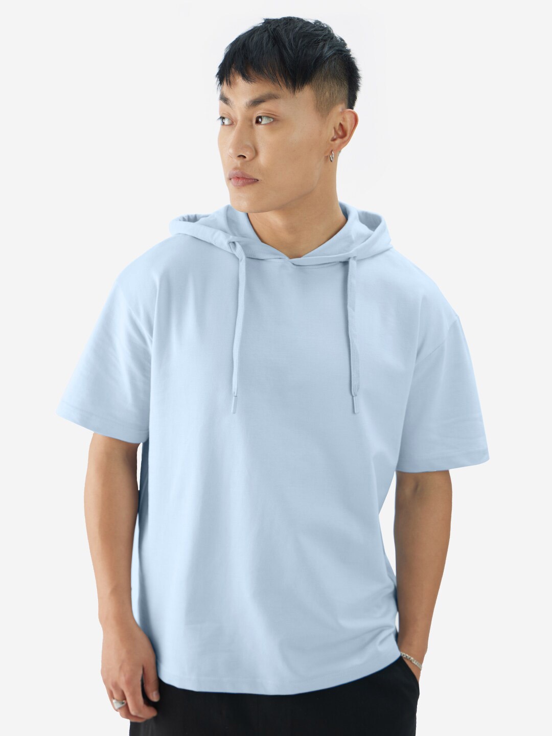

The Souled Store Blue Hooded Oversized Pure Cotton T-shirt