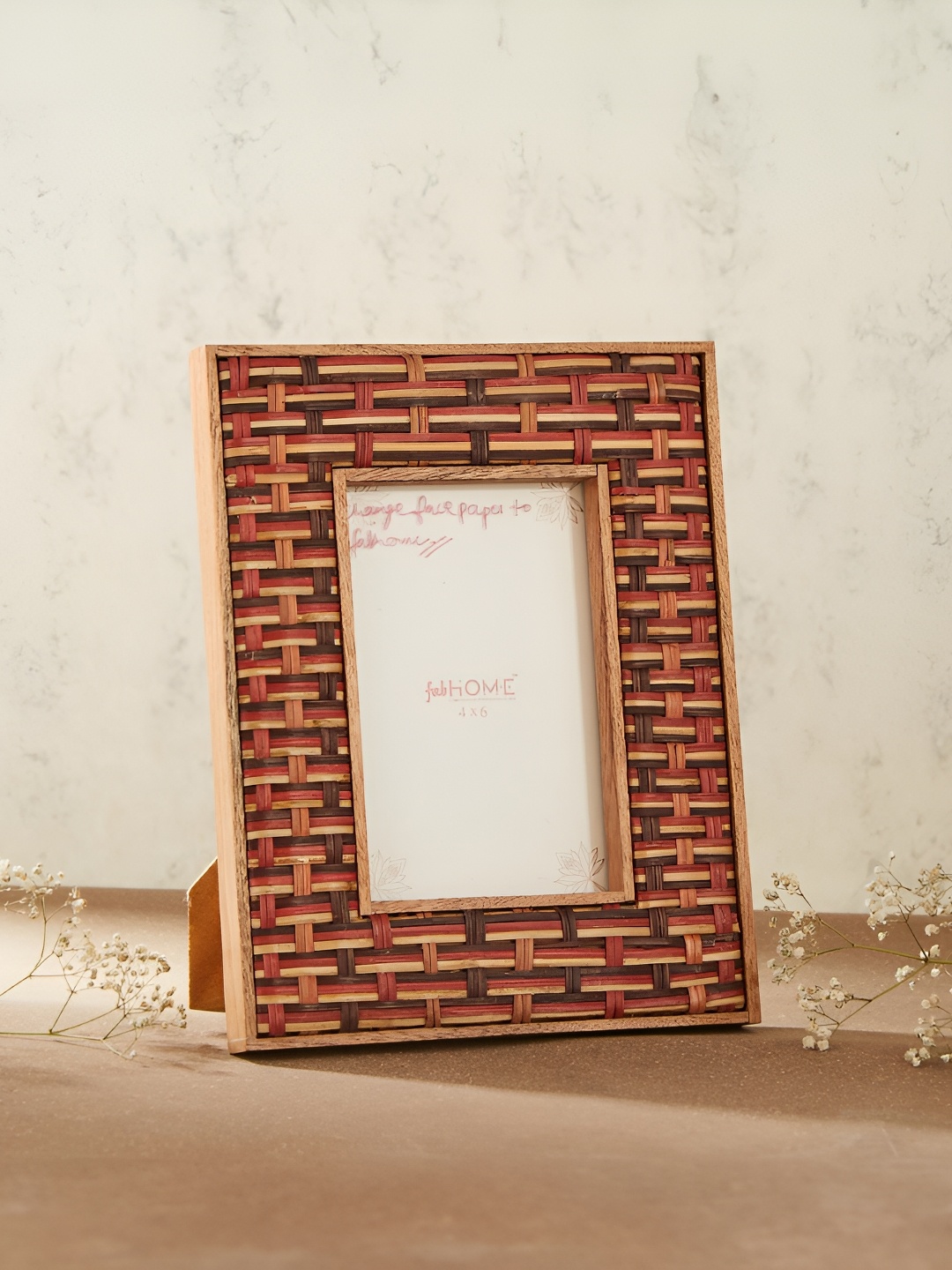 

Fabindia Off White & Red Thar Woven Table Photo Frame