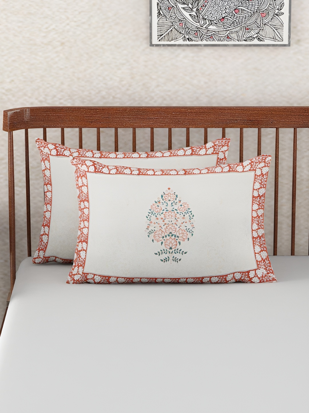 

Fabindia Pink & White 2 Pieces Self Design Pure Cotton Rectangle Pillow Covers