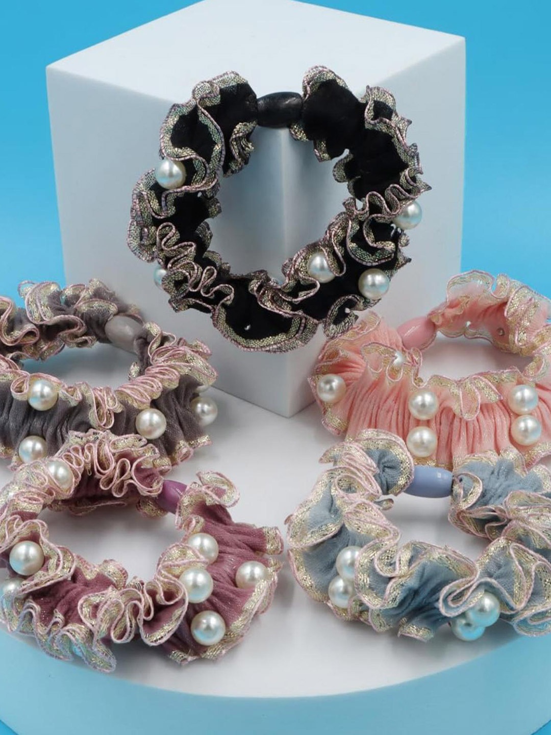 

DN Creation Set of 6 Assorted Embellished Scrunchies