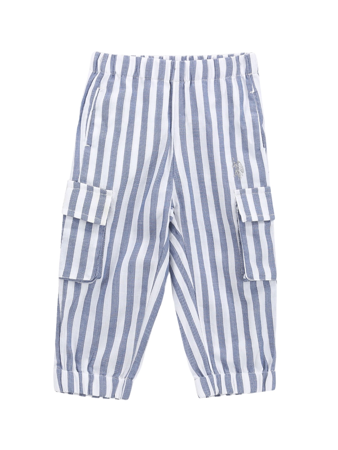 

U.S. Polo Assn. Kids Girls Striped Classic Herringbone Weave Cargo Trousers, Blue