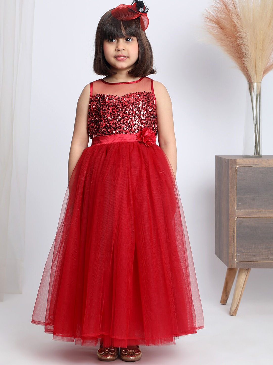 

Toy Balloon kids Girls Embellished Net Fit & Flare Dress, Red