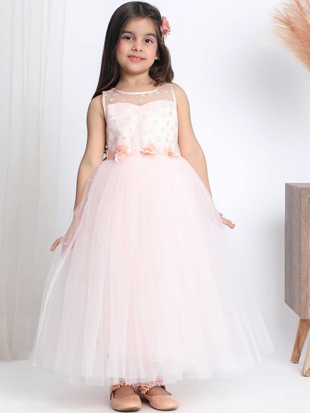 

Toy Balloon kids Girls Embellished Net Fit & Flare Dress, Peach