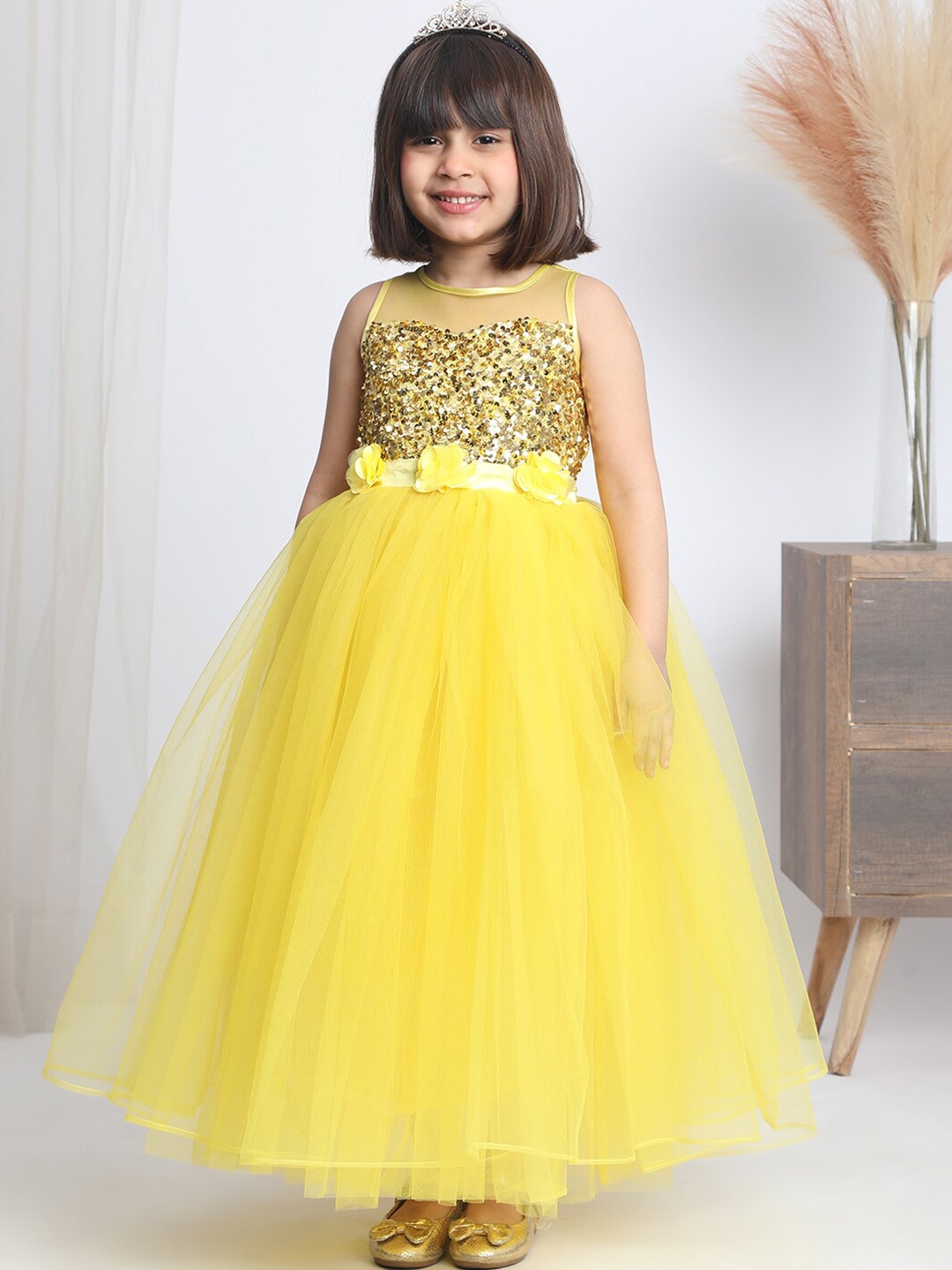 

Toy Balloon kids Girls Embellished Net Fit & Flare Dress, Yellow