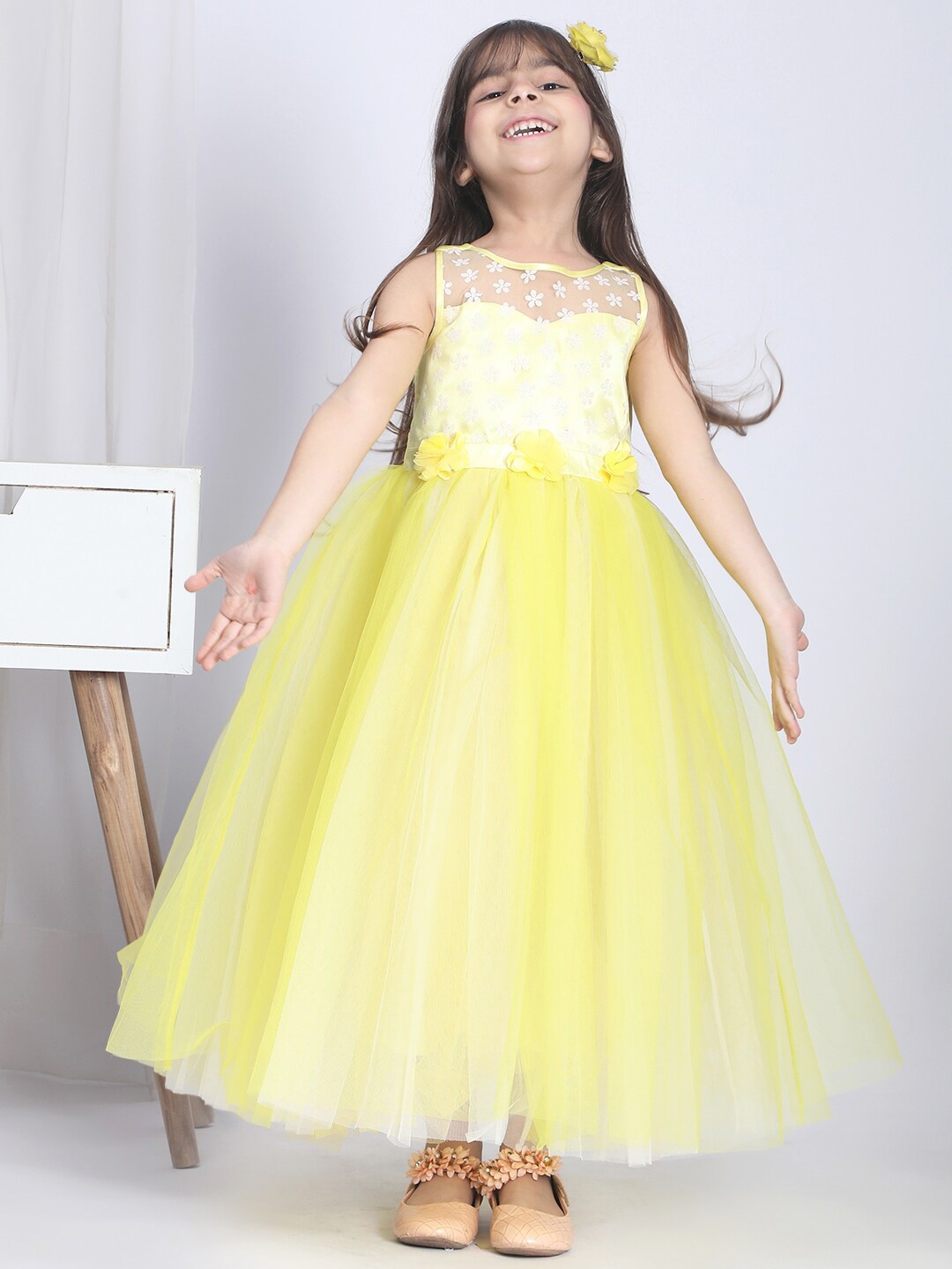 

Toy Balloon kids Girls Embellished Net Fit & Flare Dress, Yellow