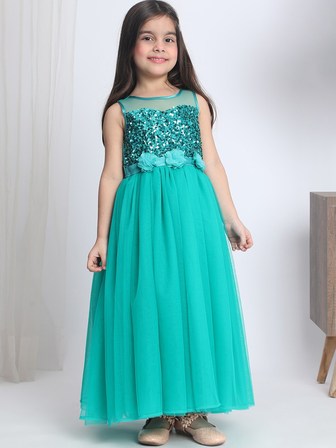 

Toy Balloon kids Girls Embellished Net Fit & Flare Dress, Green