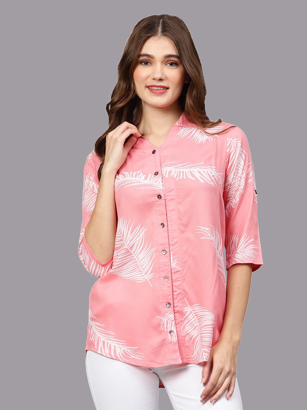 

Indietoga Classic Tropical Printed Casual Shirt, Pink