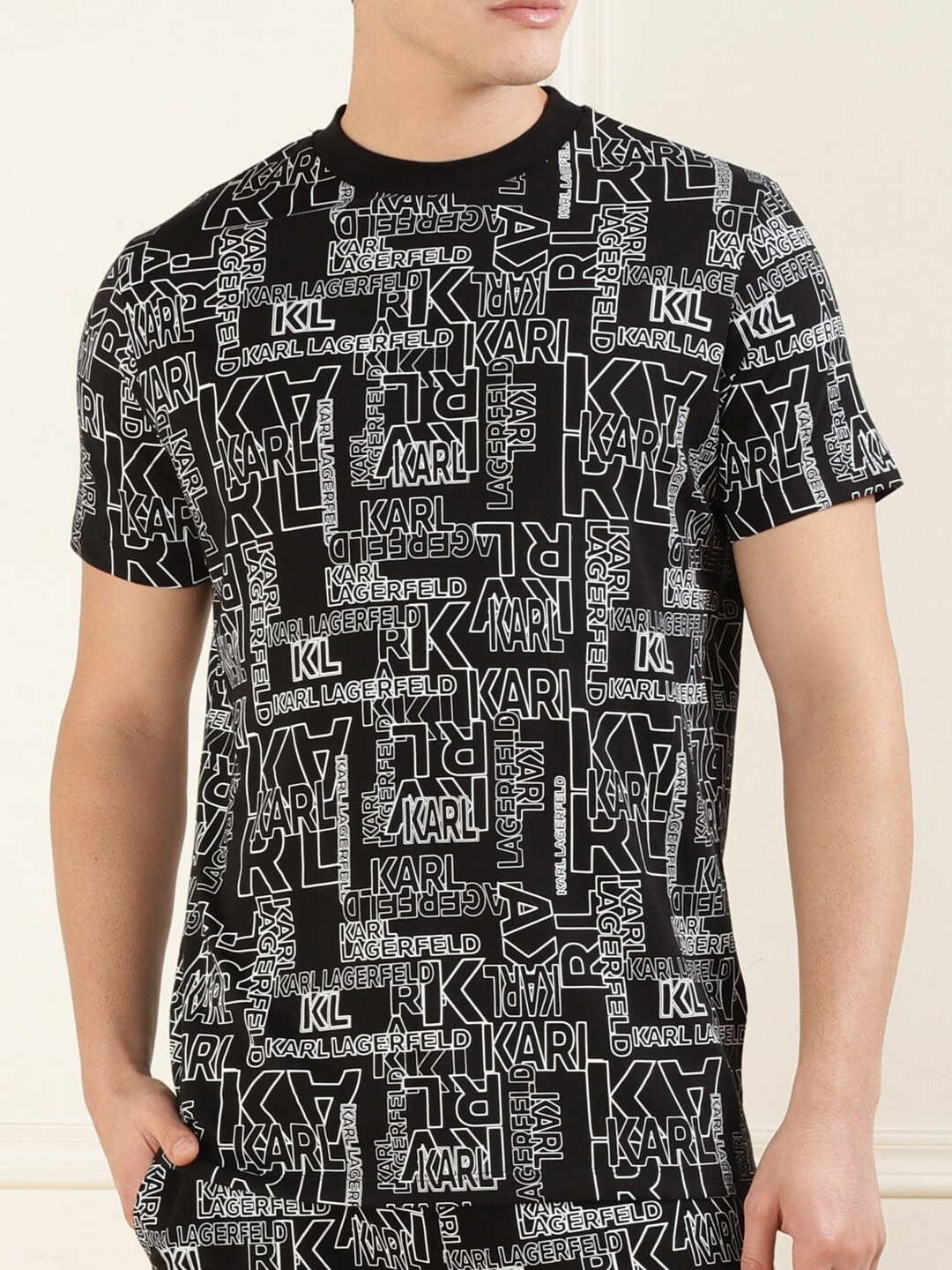 

Karl Lagerfeld Typography Printed Cotton T-Shirt, Black