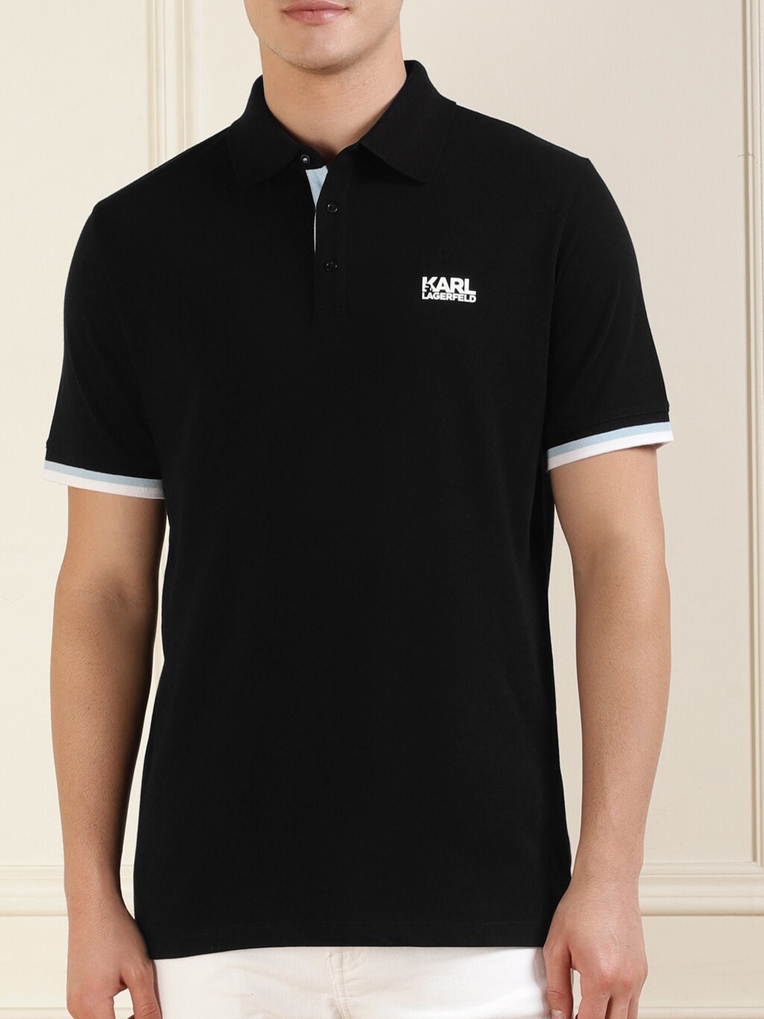 

Karl Lagerfeld Polo Collar Cotton T-Shirt, Black