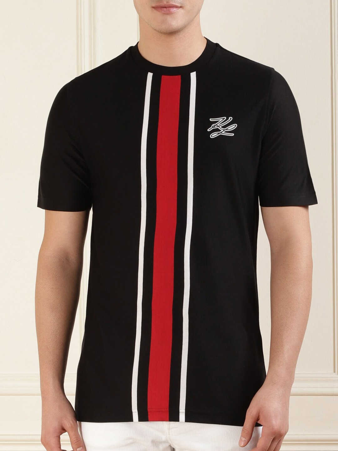 

Karl Lagerfeld Striped Cotton T-Shirt, Black