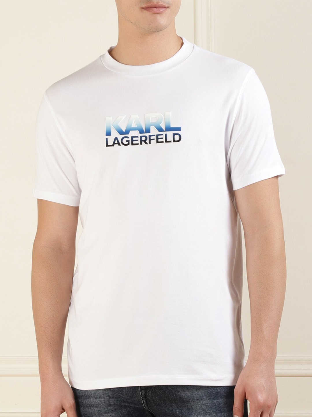 

Karl Lagerfeld Brand Logo Ombre Printed Cotton T-shirt, White