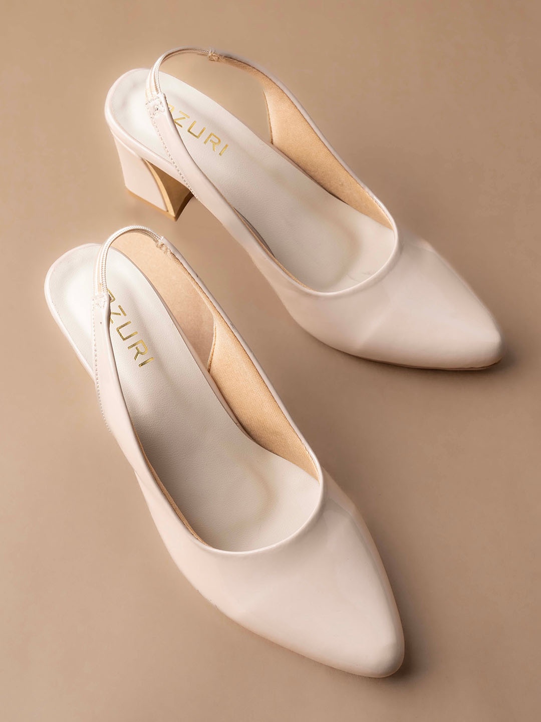 

Ozuri Pointed Toe Backstrap Block Heel Pumps, Beige