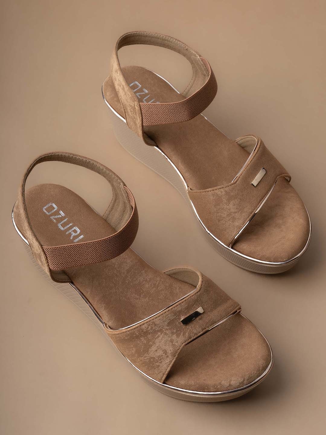 

Ozuri Open Toe Backstraps Wedges, Tan