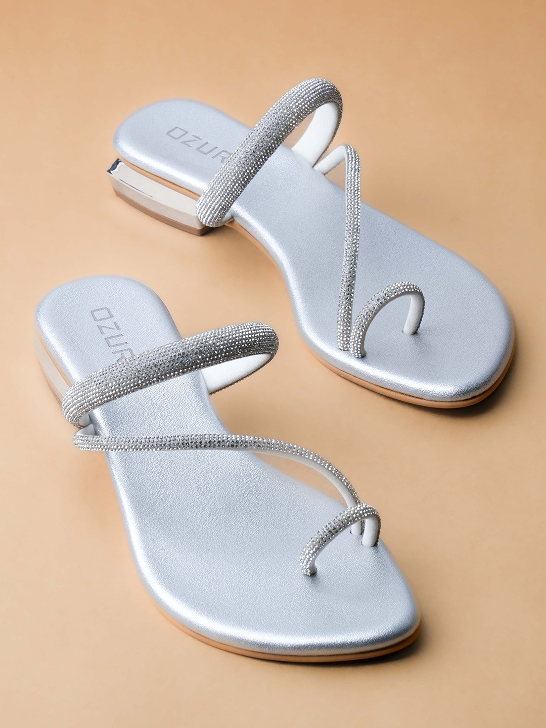 

Ozuri Embellished One Toe Block Heels, Silver