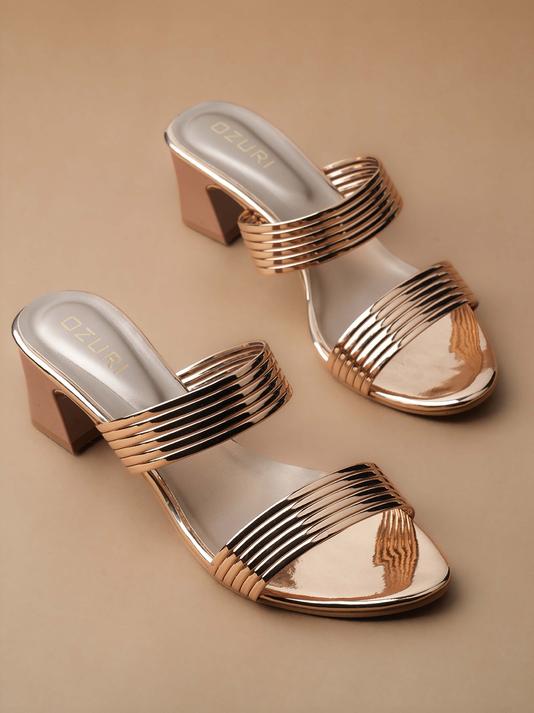 

Ozuri Striped Open Toe Block Heels, Pink