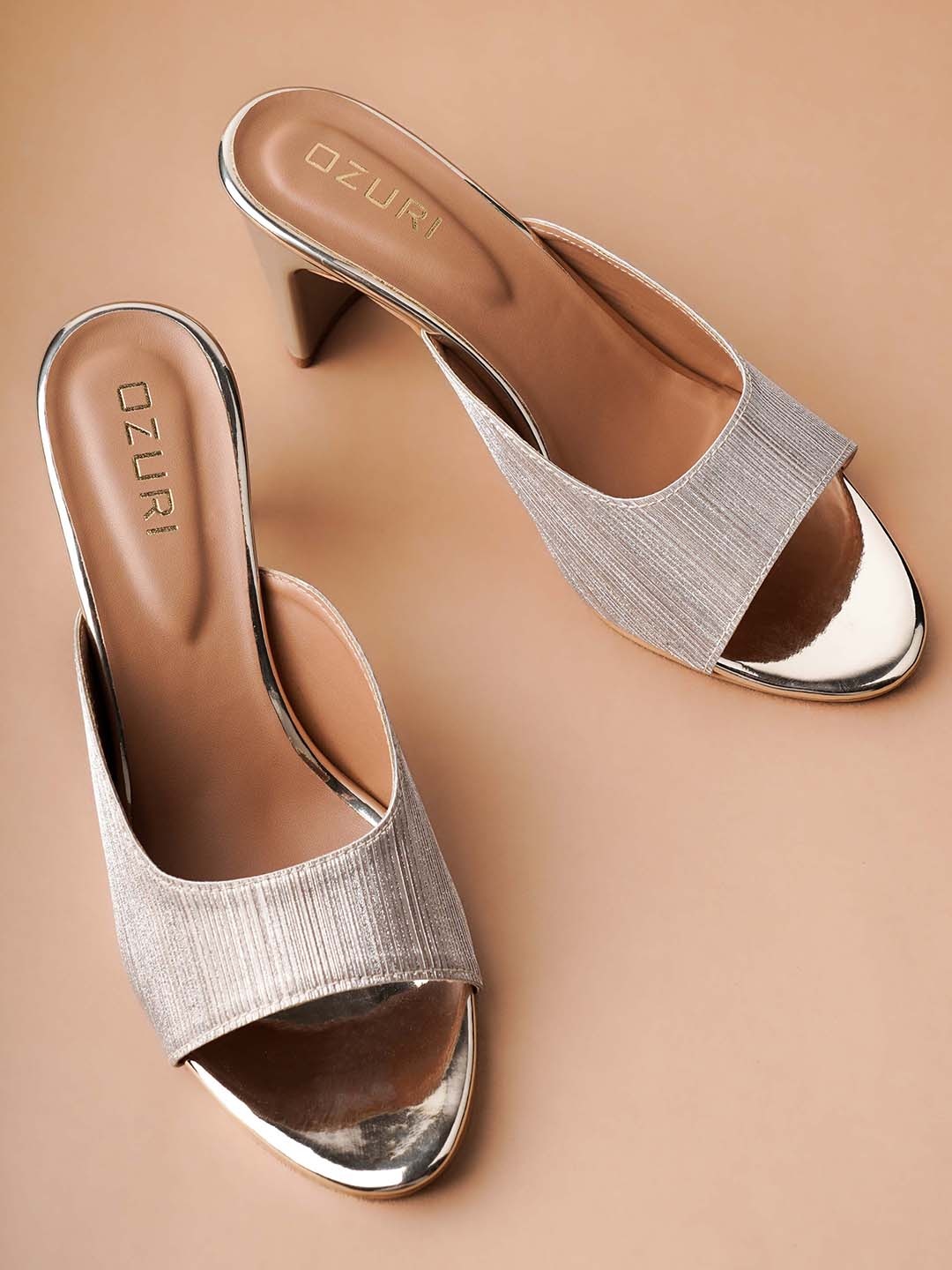 

Ozuri Textured Open Toe Block Heels, Gold